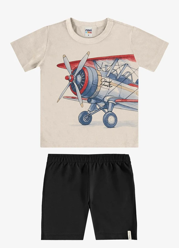Rovi Kids - Conjunto Camiseta com Bermuda Infantil Bege