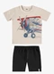 Rovi Kids - Conjunto Camiseta com Bermuda Infantil Azul - variação: Bege