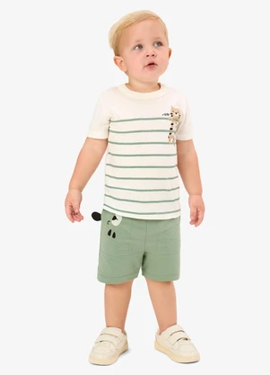 Rovi Kids - Conjunto Camiseta com Bermuda Infantil Bege - ROVI KIDS