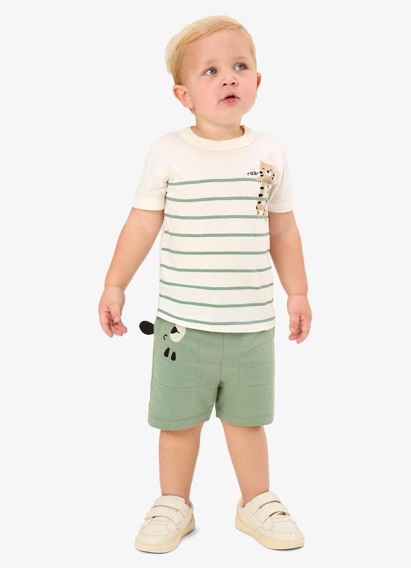 Rovi Kids - Conjunto Camiseta com Bermuda Infantil Bege