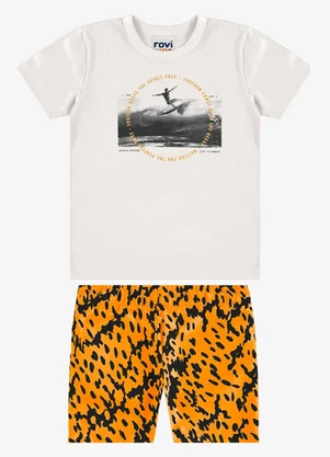 Rovi Kids - Conjunto Camiseta com Bermuda Infantil Bege - ROVI KIDS