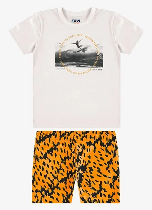Rovi Kids - Conjunto Camiseta com Bermuda Infantil Bege - ROVI KIDS