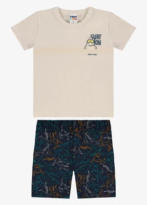 Rovi Kids - Conjunto Camiseta com Bermuda Infantil Bege - ROVI KIDS