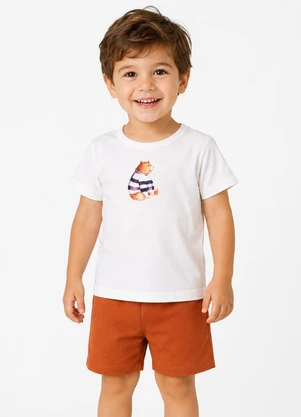 Select - Conjunto Camiseta com Bermuda Infantil Bege - SELECT