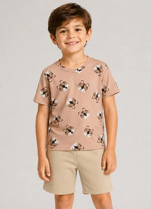 Select - Conjunto Camiseta com Bermuda Infantil Bege - SELECT