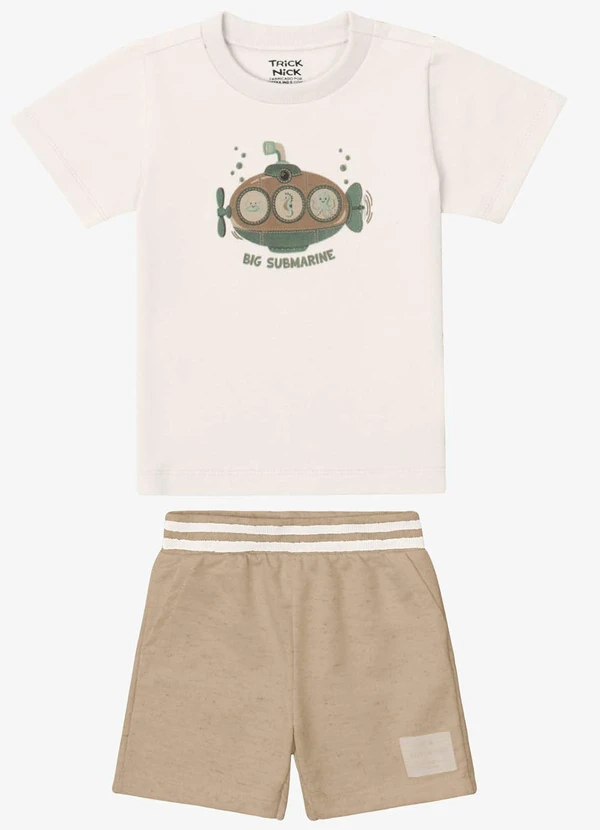 Trick Nick - Conjunto Camiseta com Bermuda Infantil Bege