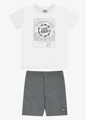 Rovi Kids - Conjunto Camiseta com Bermuda Infantil Branco - ROVI KIDS