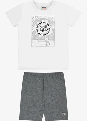 Rovi Kids - Conjunto Camiseta com Bermuda Infantil Branco - ROVI KIDS