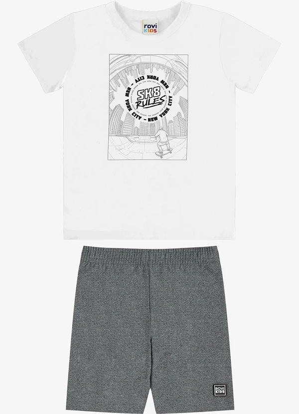 Rovi Kids - Conjunto Camiseta com Bermuda Infantil Branco