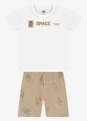 Rovi Kids - Conjunto Camiseta com Bermuda Infantil Branco - ROVI KIDS