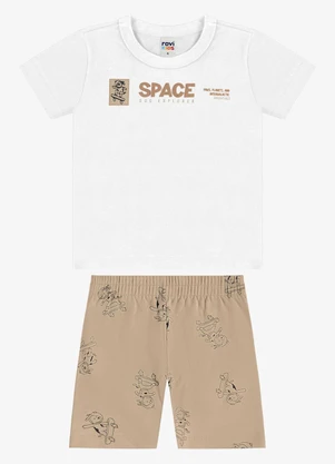 Rovi Kids - Conjunto Camiseta com Bermuda Infantil Branco - ROVI KIDS
