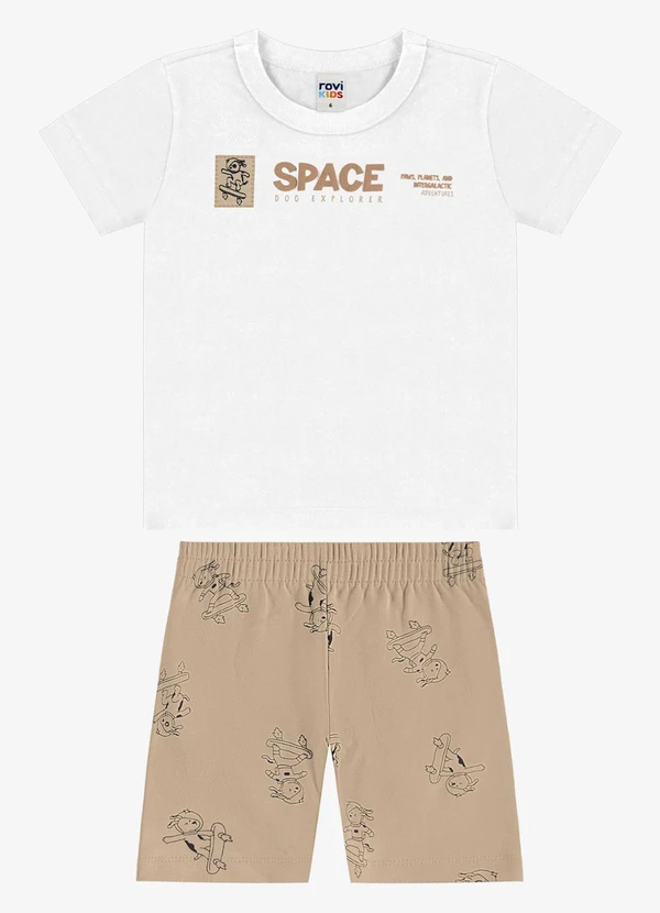 Rovi Kids - Conjunto Camiseta com Bermuda Infantil Branco
