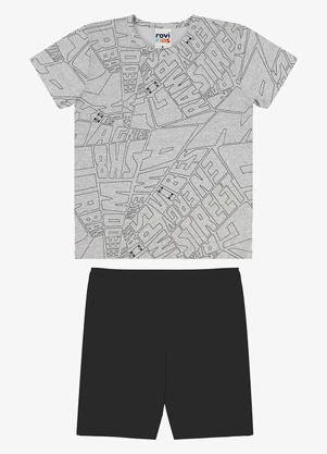 Rovi Kids - Conjunto Camiseta com Bermuda Infantil Cinza - ROVI KIDS