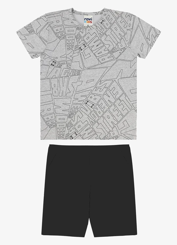 Rovi Kids - Conjunto Camiseta com Bermuda Infantil Cinza