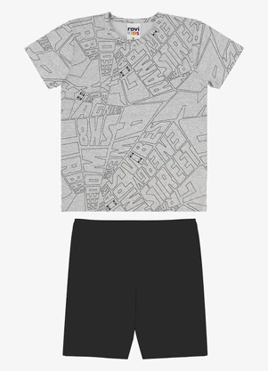 Rovi Kids - Conjunto Camiseta com Bermuda Infantil Cinza - ROVI KIDS