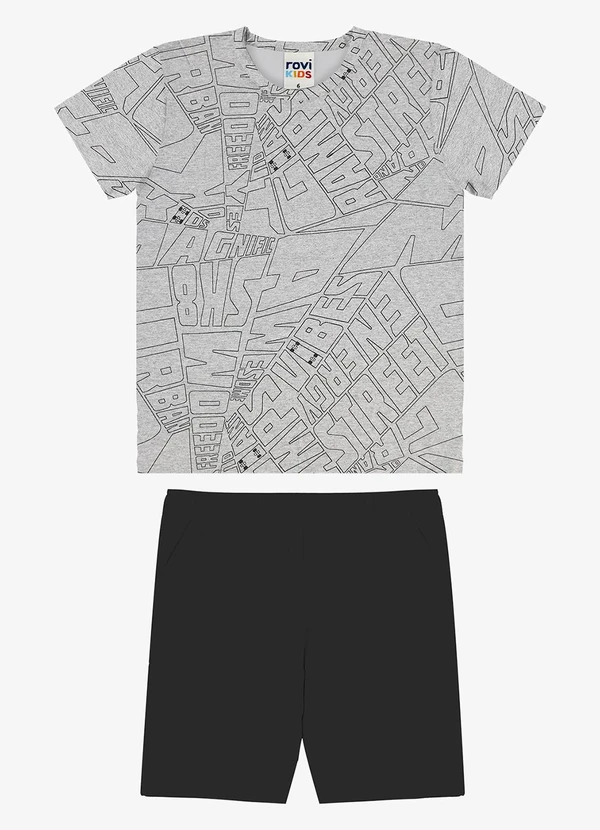 Rovi Kids - Conjunto Camiseta com Bermuda Infantil Cinza