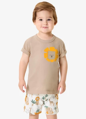 Rovi Kids - Conjunto Camiseta com Bermuda Infantil Marrom - ROVI KIDS