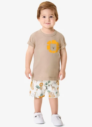 Rovi Kids - Conjunto Camiseta com Bermuda Infantil Marrom - ROVI KIDS
