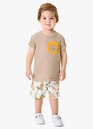 Rovi Kids - Conjunto Camiseta com Bermuda Infantil Marrom - ROVI KIDS