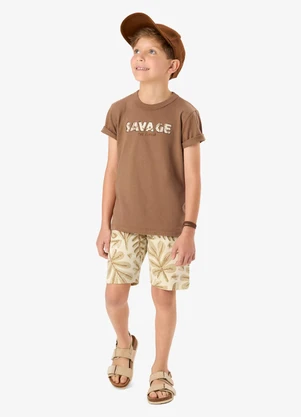 Rovi Kids - Conjunto Camiseta com Bermuda Infantil Marrom - ROVI KIDS