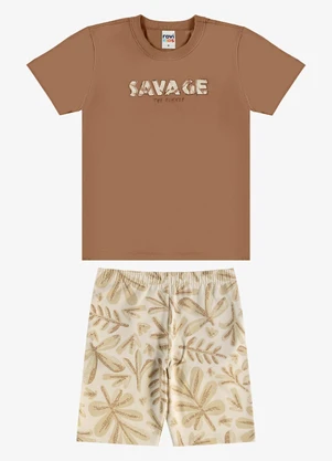 Rovi Kids - Conjunto Camiseta com Bermuda Infantil Marrom - ROVI KIDS