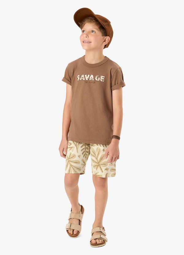 Rovi Kids - Conjunto Camiseta com Bermuda Infantil Marrom