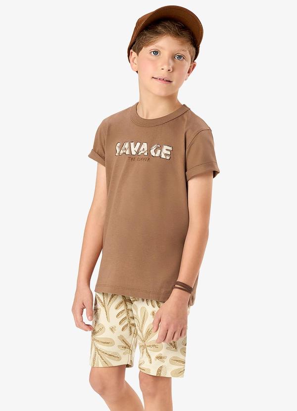 Rovi Kids - Conjunto Camiseta com Bermuda Infantil Marrom