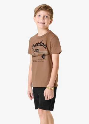 Rovi Kids - Conjunto Camiseta com Bermuda Infantil Marrom - ROVI KIDS
