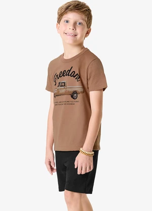 Rovi Kids - Conjunto Camiseta com Bermuda Infantil Marrom - ROVI KIDS