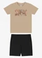 Rovi Kids - Conjunto Camiseta com Bermuda Infantil Azul - variação: Marrom