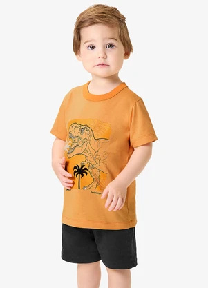 Rovi Kids - Conjunto Camiseta com Bermuda Infantil Marrom - ROVI KIDS
