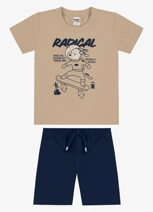 Rovi Kids - Conjunto Camiseta com Bermuda Infantil Marrom - ROVI KIDS