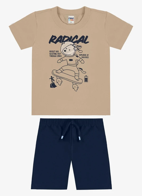 Rovi Kids - Conjunto Camiseta com Bermuda Infantil Marrom