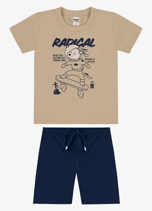 Rovi Kids - Conjunto Camiseta com Bermuda Infantil Marrom - ROVI KIDS