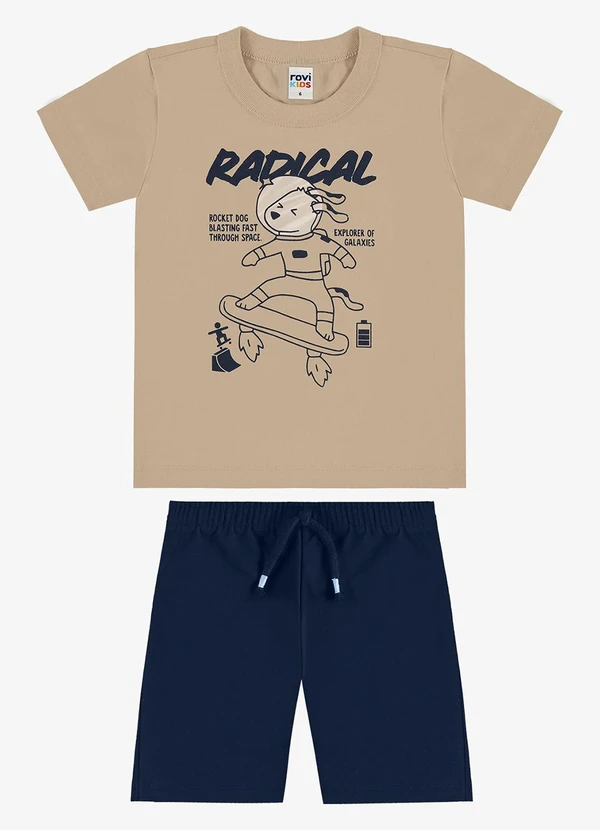 Rovi Kids - Conjunto Camiseta com Bermuda Infantil Marrom