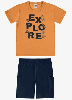 Rovi Kids - Conjunto Camiseta com Bermuda Infantil Marrom - ROVI KIDS