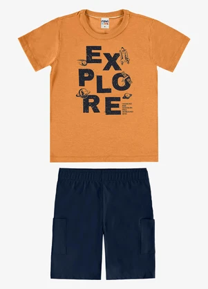 Rovi Kids - Conjunto Camiseta com Bermuda Infantil Marrom - ROVI KIDS