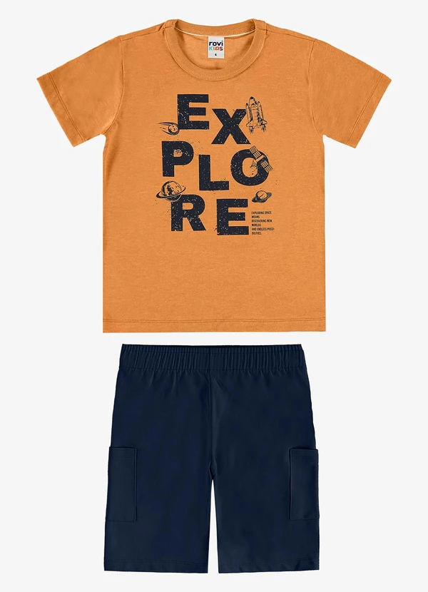 Rovi Kids - Conjunto Camiseta com Bermuda Infantil Marrom