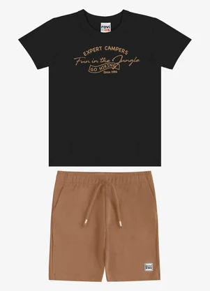 Rovi Kids - Conjunto Camiseta com Bermuda Infantil Preto - ROVI KIDS