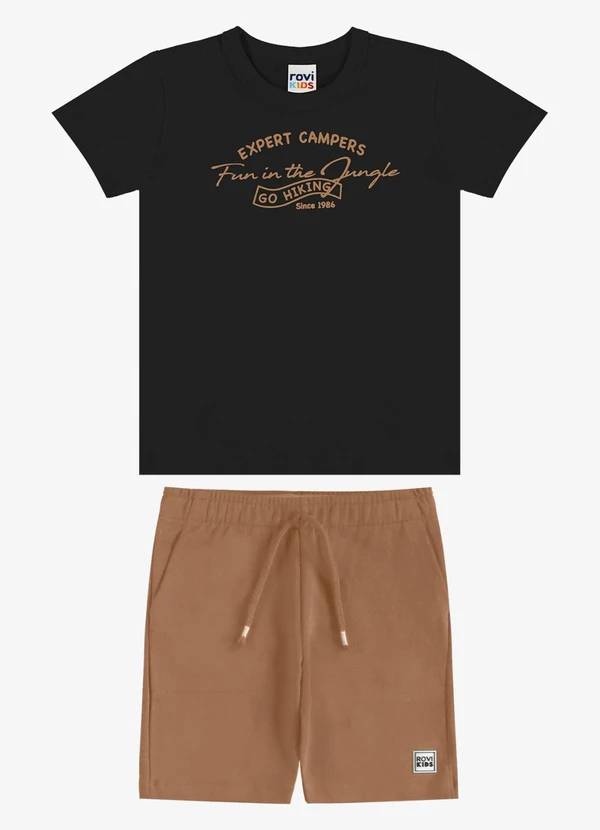 Rovi Kids - Conjunto Camiseta com Bermuda Infantil Preto