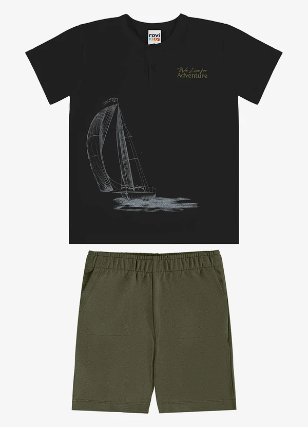Rovi Kids - Conjunto Camiseta com Bermuda Infantil Preto