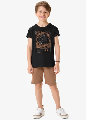 Rovi Kids - Conjunto Camiseta com Bermuda Infantil Preto - ROVI KIDS