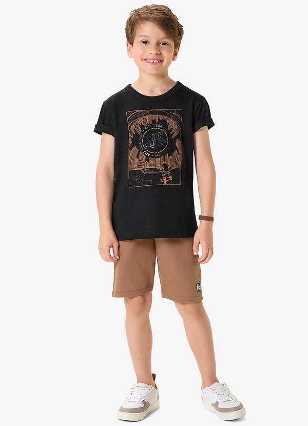 Rovi Kids - Conjunto Camiseta com Bermuda Infantil Preto