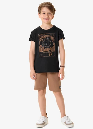 Rovi Kids - Conjunto Camiseta com Bermuda Infantil Preto - ROVI KIDS