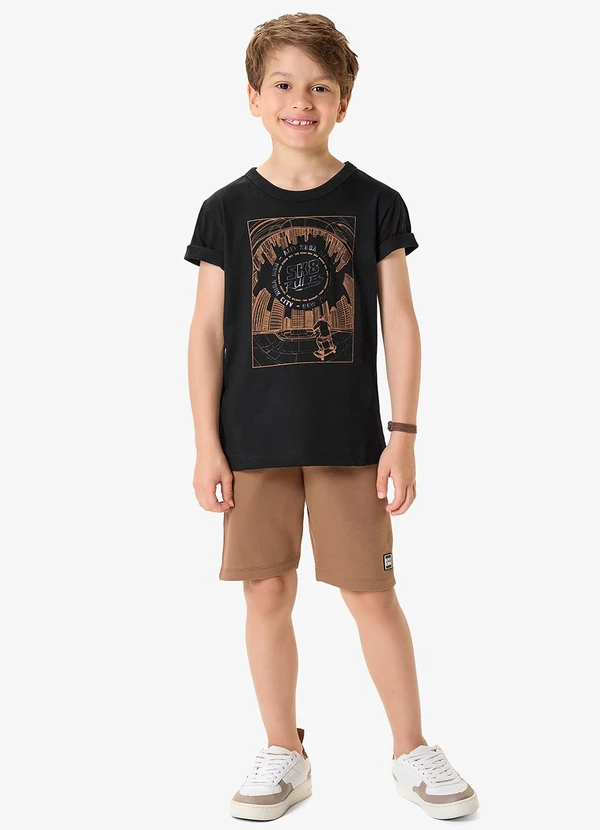 Rovi Kids - Conjunto Camiseta com Bermuda Infantil Preto