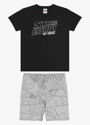 Rovi Kids - Conjunto Camiseta com Bermuda Infantil Preto - ROVI KIDS
