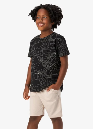 Rovi Kids - Conjunto Camiseta com Bermuda Infantil Preto - ROVI KIDS