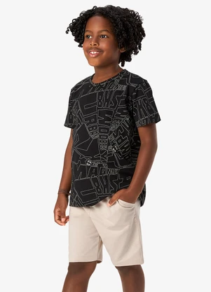 Rovi Kids - Conjunto Camiseta com Bermuda Infantil Preto - ROVI KIDS