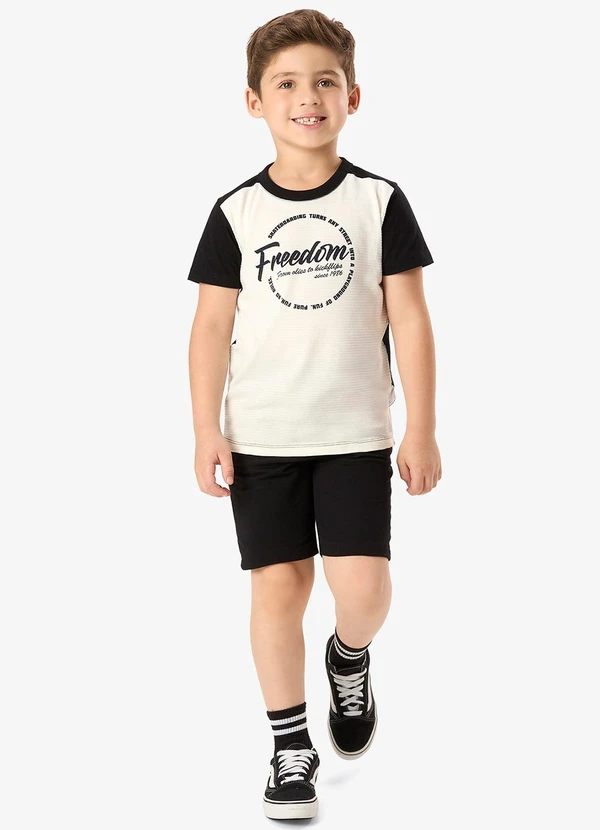 Rovi Kids - Conjunto Camiseta com Bermuda Infantil Preto
