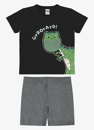 Rovi Kids - Conjunto Camiseta com Bermuda Infantil Preto - ROVI KIDS